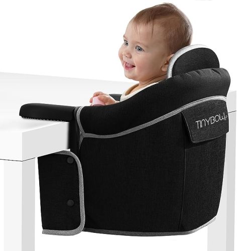 Tinybow Hook On High Chair for Baby, High Chair That Attaches to Table - Clip On High Chair for Table, Portable High Chair for Travel, Highchair for Baby Seat - Portable Baby Chair for Eating, Black