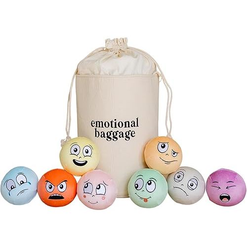 Emotional Baggage Plush Toys with Canvas Storage Bag | Plush Stress Balls | Social Emotional Learning | Emotion Toys | Toys About Feelings | Calm Corner | Stress Relief
