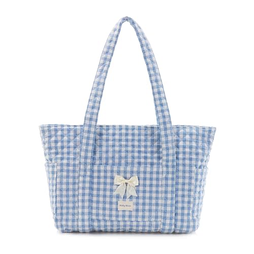 Molly Moon Quilted Tote Bag for Women, Quilted Floral Gingham Tote Bags with Zipper, Cute Bow Shoulder bag for Work, Travel