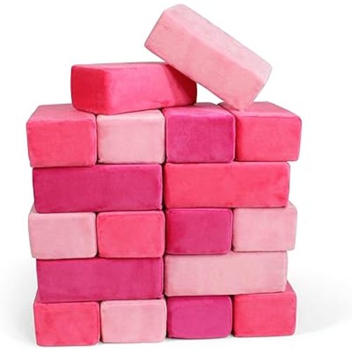 The Original Premium Plush Building Block for Kids - Certified Safe Foam Blocks in Luxuriously Soft Fabric Covers (Pretty Pink, Blocks)
