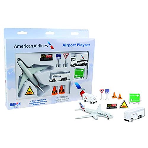 Daron American Airlines Airport Playset with Die-Cast Metal Model Airplane with Plastic Parts, Cars and Transportation Toys for Kids Ages 3+