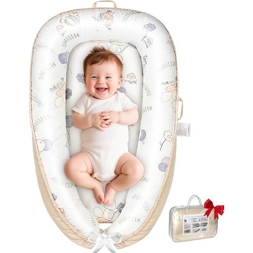 Baby Lounger - Baby Lounger for Newborn 0-24 Months, Breathable and Soft Cotton Cover Baby Nest, Portable Infant Lounger for Tummy Time Floor Playing Seat for Home and Travel, Shower Gifts, Balloon