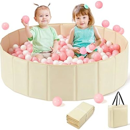 Large Ball Pit for Toddlers - 44 in Baby Ball Pit with Pop-Up Playmat, Foldable Kids Ball Pool, Dog Play Pit, Indoor and Outdoor Use, Hold Over 1000 Balls, Balls Not Include (Beige)