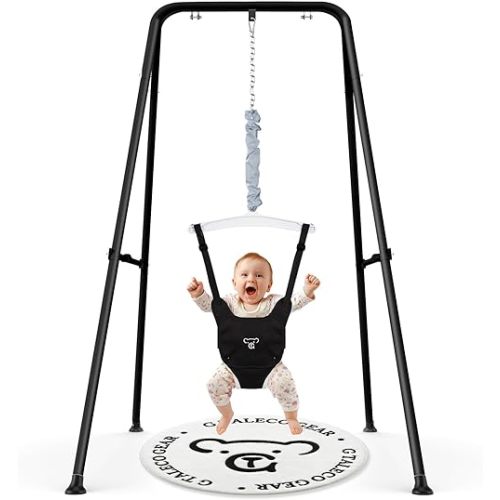 G TALECO GEAR Baby Jumper with Stand,Baby Bouncer,Easy Set-Up,Baby Exerciser for Active Babies,Suitable for Indoor and Outdoor, Water Mat Include (Black)