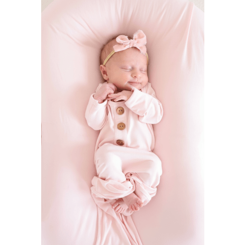 Solid Blush Bamboo Baby Knot Gown & Hat