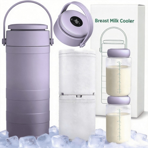 MQ Breast Milk Cooler 20oz with Temperature Display 24Hours 360° Total Cooling Milk Bottle Storage Cooler Breast Milk Cooling Cup for Travel Outdoor (Purple)