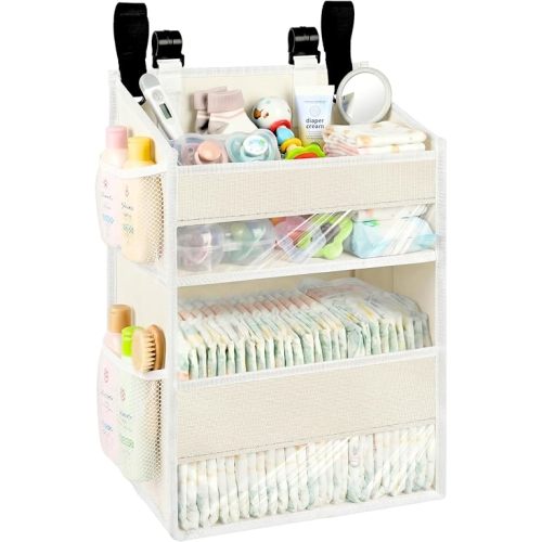 Hanging Diaper Organizer, 2 Tier Hanging Diaper Caddy, Holds 90+ Diapers