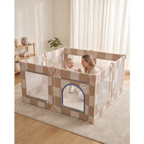 Foldable Baby Playpen, 50x50 PlayPen for Baby and Toddler with 600D Oxford | Adjustable eight-panel playpen, breathable mesh, zipper gate, gap-free design, waterproof fabric, foldable and portable