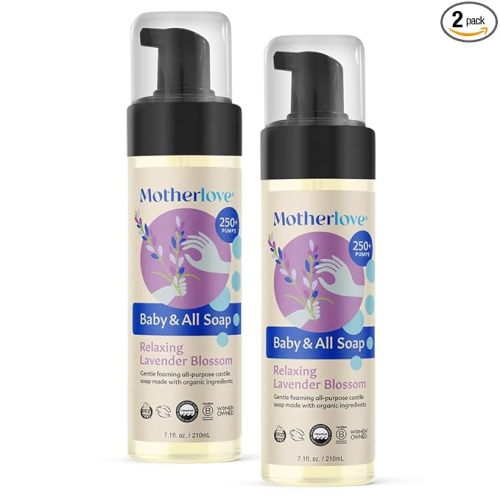 Motherlove Baby & All Soap (2 pack, 7.1 oz) Gentle Foaming All-Purpose Castile Soap Made with Organic Ingredients – Relaxing Lavendar Blossom