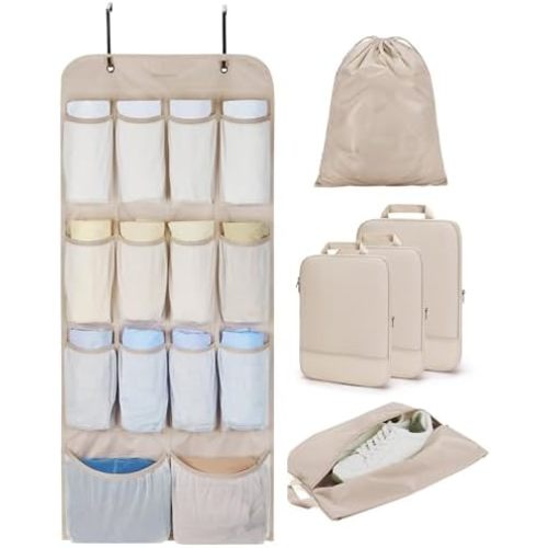 BAGSMART Hanging Compression Packing Cubes for Closet Organizers And Storage, 6 Set Suitcase Organizer Bags Set, Cruise Travel Essentials for Women