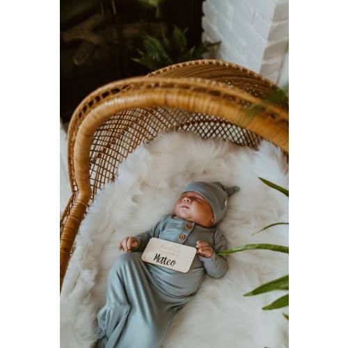 Dusty Blue Bamboo Knotted Baby Gown, Newborn Knotted Gown, Best Baby Shower Gift, Newborn Photo Prop, Newborn Coming Home Outfit, Baby Gown