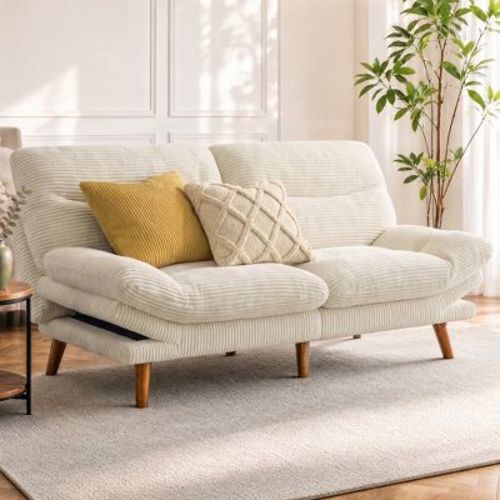 Pipishell 66-inch corduroy sofa bed with adjustable backrest and armrests, suitable for small spaces, living rooms, convertible futon sofa.