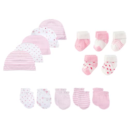 JELYLOVE 15 Pack Unisex New Born Boy Girls Hats Mittens Socks Sets Cotton Soft Infant Accessory 0-6 Months Baby Essentials