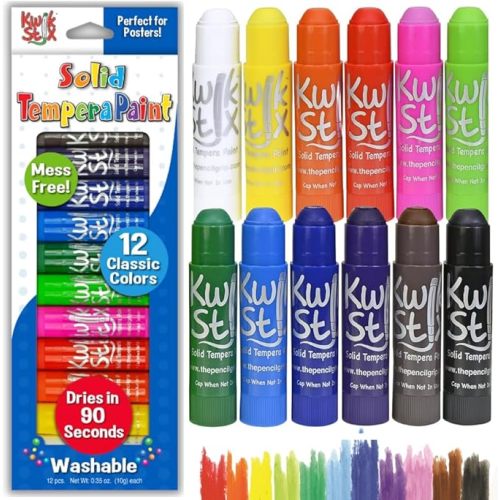 Kwik Stix Solid Tempera Paint Sticks, 12 Colors, Washable Paint Sticks for Kids, Super Quick Drying, Non-Toxic, Allergen Free, Comes in Classic Rainbow Colors, Ideal for Kids and Toddlers