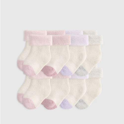 Organic Cotton Fold Over Socks 8-Pack, Pink/ Blue Multi