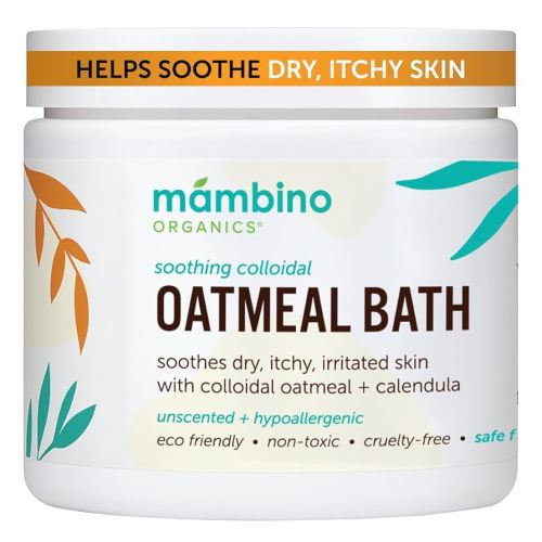 Mambino Organics Soothing Colloidal Oatmeal Bath Soak Powder, for Newborn, Kids, Moms with Dry, Sensitive Skin, Unscented Body Wash with Calendula for Baby Bath, Vegan, Non-GMO, 2-Pack