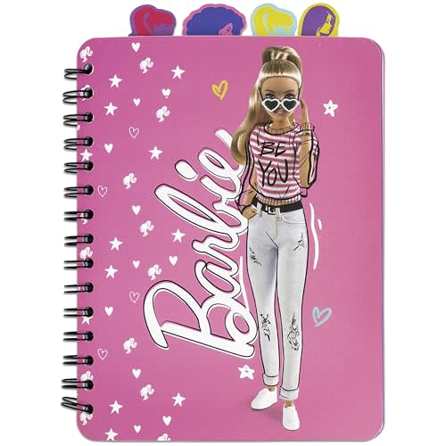 Inkology: 4 Tab Journal: Barbie - 160 Dot Pages, Fashion Themed Spiral Notebook, 4 Stylish Character Dividers, Writing-Notes-Dreams-Doodles, Kids 3+