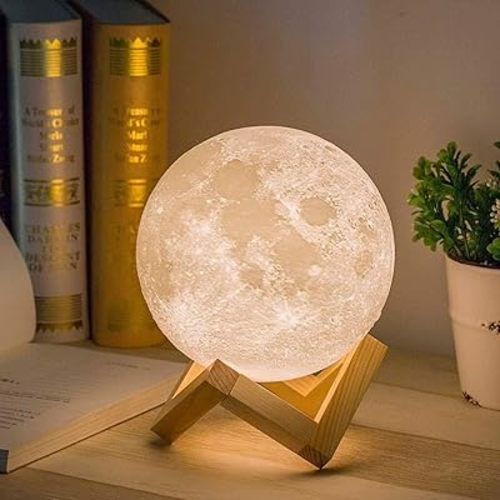 Mydethun Moon Lamp 3D Night Light - Gifts for Mom, Women & Kids, 5.9' Table Decor w/Wooden Base, Proposal Decororation w/Touch-Dimmable & USB Rechargeable, Dual-Color White/Warm Yellow
