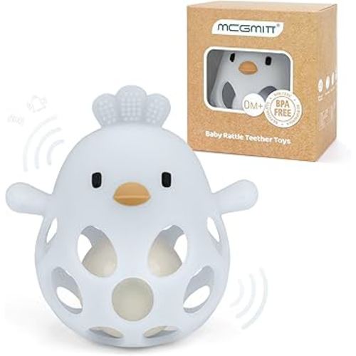 MCGMITT Baby Teething Toys for 3-6 Months, Easy Grasp Silicone Baby Rattles 0-6-12 Months, BPA-Free Food Grade Montessori Sensory Toys, Soft Newborn Infant Teether for Teething Relief