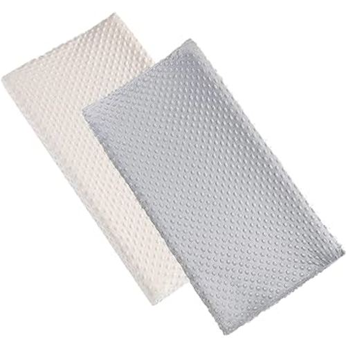 2 Pack Solid Changing Table Pad Cover Cradle Sheet, Fits 32"/34''x16 Contoured Diaper Changing Pad, Dots Plush Changing Table Covers(Beige + Grey)