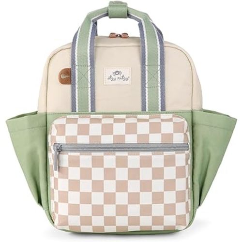 Itzy Ritzy Toddler Backpack - Features Adjustable Shoulder Straps, 2 Side Pockets & Spacious Interior with Wipeable Fabric Lining & Name Label, Checkerboard