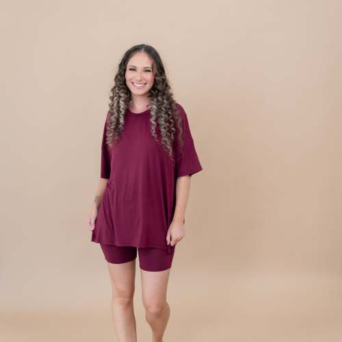 Women’s Biker Short Set in Burgundy