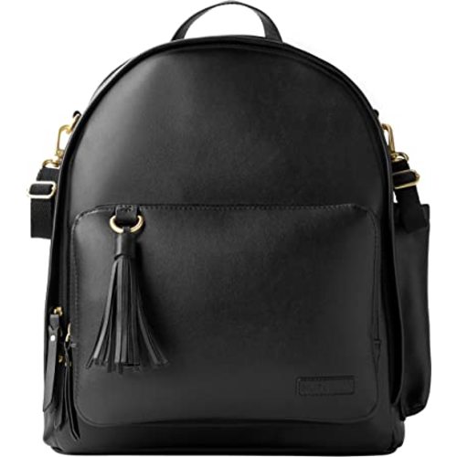 Skip Hop Diaper Bag Backpack: Greenwich Multi-Function Baby Travel Bag with Changing Pad and Stroller Straps, Vegan Leather, Black
