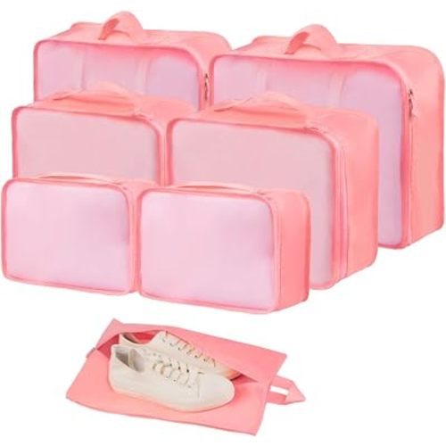 Packing Cubes, 7 Pcs Travel Packing Organizers for Suitcases, Large Capacity Travel Luggage Organizer Set includes 7 Storage Bags, Travel Essentials for Women or Men (Pink)