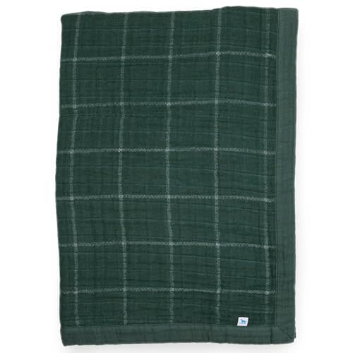 Little Unicorn Evergreen Plaid Cotton Muslin Quilt Receving Blanket | 100% Cotton | Super Soft | Babies and Toddlers | 30" x 40" | Machine Washable