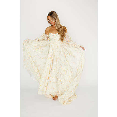 Delilah Dress With Train in Cream Floral - Bump Friendly *PRE-ORDER*