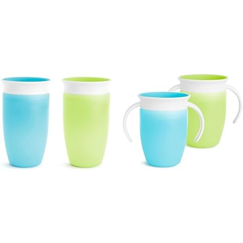 Munchkin Miracle 360 Toddler Sippy Cups, 6 Months and 1 Year Old, Spill Proof, 7 and 10 Ounce, 4 Pack, Blue/Green