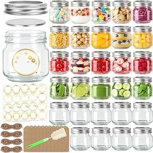 STARSIDE 8 oz Glass Mason Jars with Airtight Lids and Bands,30 Pack with Labels &Tags, Half Pint Canning Jars for Honey, Jam, Candies, Jelly, Spice, DIY Crafts & Wedding Favors