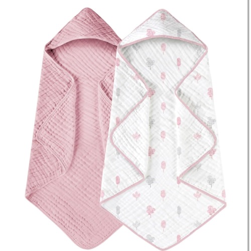 Yoofoss Hooded Baby Towels for Newborn 2 Pack 100% Muslin Cotton Baby Bath Towel with Hood for Babies, Infant, Toddler and Kids, Large 32x32Inch, Soft and Absorbent Newborn Essential