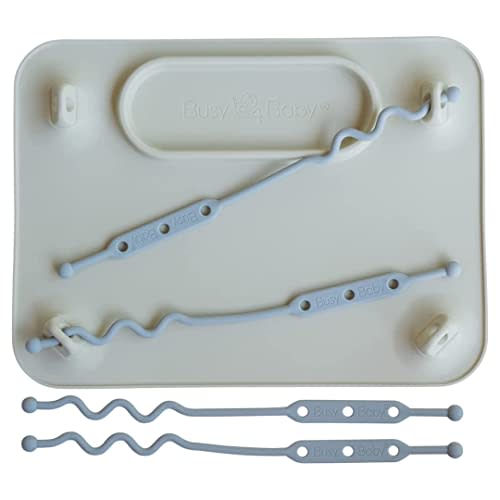 BUSY BABY Silicone Placemat - Built-in Suction Cups - 4 Toy Tethers for Babies Toddlers and Kids - Food Grade Silicone - 8.5 x 11 in - Comes with Travel Sleeve - Dishwasher Safe - Tan