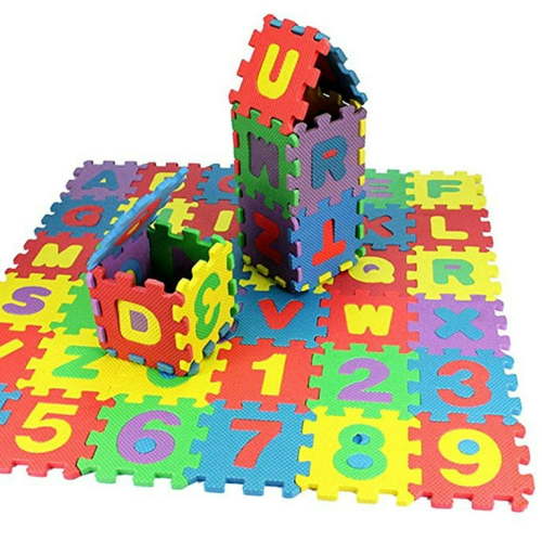 Kids Foam Play Mat (36-Piece Set) Interlocking Alphabet and Numbers Floor Puzzle Colorful EVA Tiles Girls, Boys Soft, Reusable, Easy to Clean