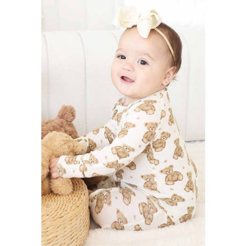Beary Sweet Bamboo Waffle Convertible Zip Romper | Caden Lane