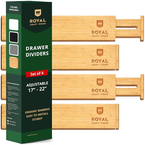 Drawer Divider and Organizer for Kitchen Organization - Adjustable Bamboo Drawer Dividers Organizers (17 - 22") - 4-Pack Expandable Drawer Organization Separators for Kitchen, Bedroom & More, Natural
