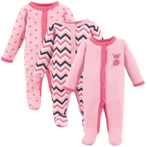 Luvable Friends Baby Girl Cotton Preemie Snap Sleep and Play 3pk, Foxy, Preemie - Foxy