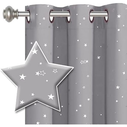 H.VERSAILTEX Blackout Star Curtains for Kids Room Boys Girls Twinkle Silver Stars Thermal Insulated Cute Thick Soft Curtain Drapes, Grommet Top, 1 Panel, 52" W x 63" L, Grey