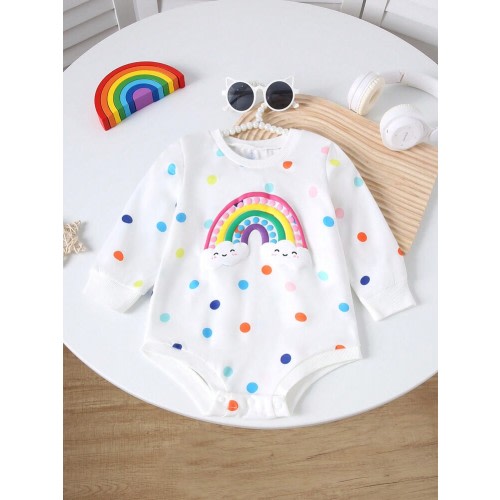 Autumn/Winter Cute Baby Girls' Rainbow Polka Dot Romper | SHEIN USA