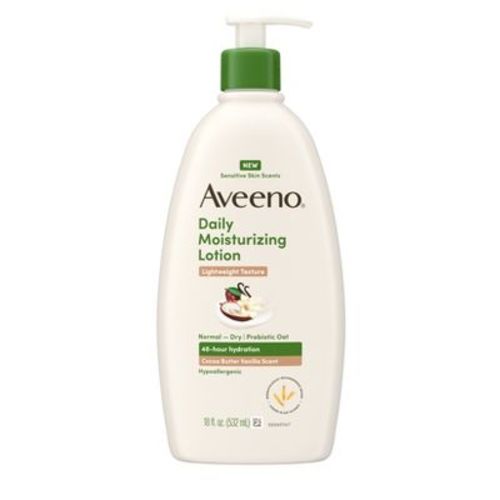 Aveeno Daily Moisturizing Lotion with Soothing Prebiotic Oat for Sensitive Skin -Hypoallergenic- Cocoa Butter Vanilla Scent - 18 fl oz