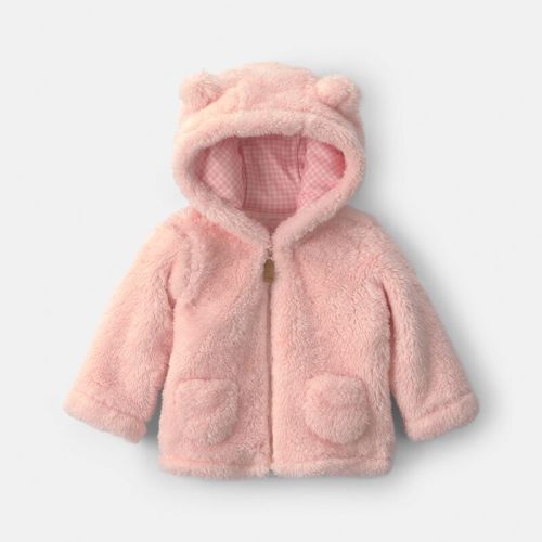 Baby Girl Bear Teddy Fleece Zip-Up Hoodie - Pink | Carter’s Oshkosh Canada