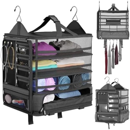 Voyaj Hanging Suitcase Organizer for Travel - Carry on Closet Suitcase, Hanging Luggage Organizers, Travel Organizer - Easily Fits Carry On Luggage for Wrinkle Free Packing