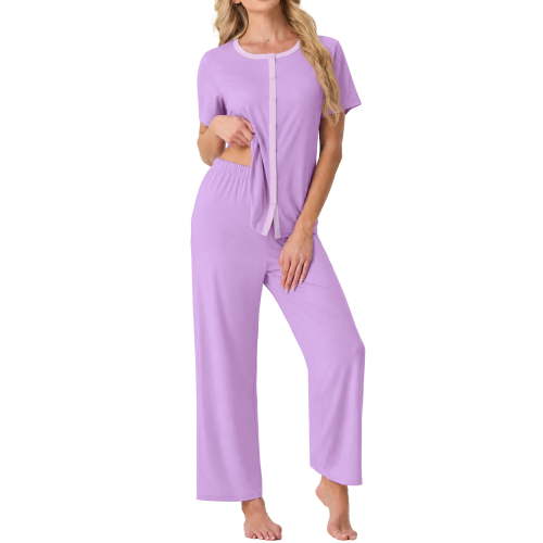 MINTREUS Pajama Sets for Women Short Sleeve Sleepwear Button Down Pjs Soft 2 Piece Lounge Sets with Pockets