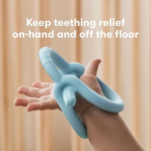 Frida Baby Get-A-Grip BabyTeether for Teething Relief | 100% Food-Grade Silicone Teething Toys for Baby 0-6, 12, 18 Months Infant, BPA-Free, PVC-Free | Blue - Muted Blue