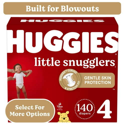 Huggies Little Snugglers Diapers, Size 4, 140 Ct, Leak-Free, Skin Protection