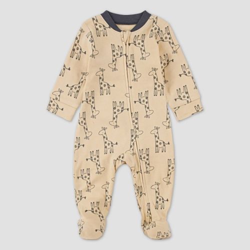 Huggies Baby Giraffes Sleep N' Play - Cream Newborn: Organic Cotton Knit Pajama Romper, Long Sleeve