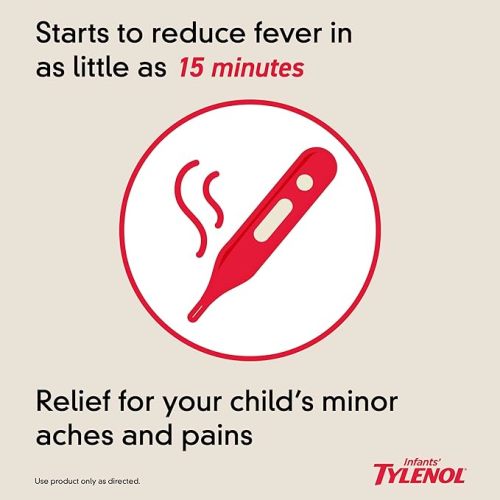 Tylenol Infants Oral Suspension with 160 mg Acetaminophen, Pain and Fever Relief for Sore Throat, Headache, and Toothache Liquid Medicine for Kids, Dye-Free, Cherry Flavor, 2 FL OZ