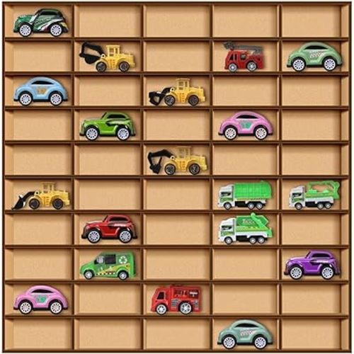 1 Pcs 50 Space Toy Car Display Case Wooden Wheels Shelf Wall Mounted Toy Car Storage Car Display Shelf Birthday Gift for Cars, Collectibles, Toy Figurines, Tiny Dolls, Shot Glasses