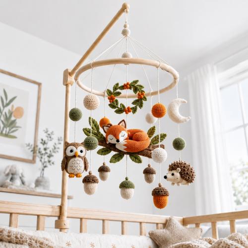 Woodland Baby Crochet Mobile, Fox Crib Mobile, Forest Nursery Decor